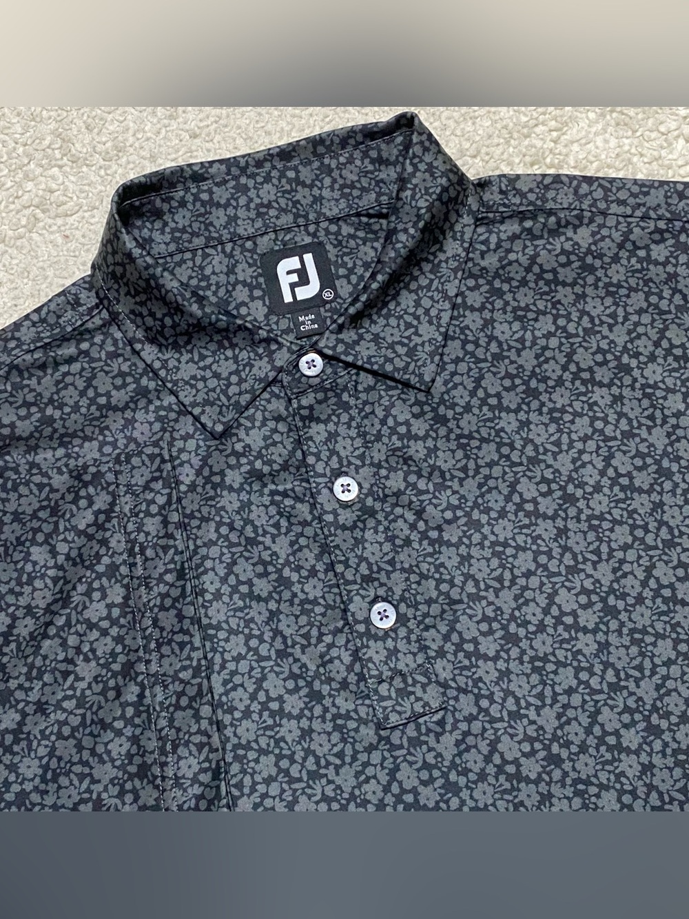 Footjoy FJ Polo Shirt XL Performance All Over Print Floral Black  Short Sleeve